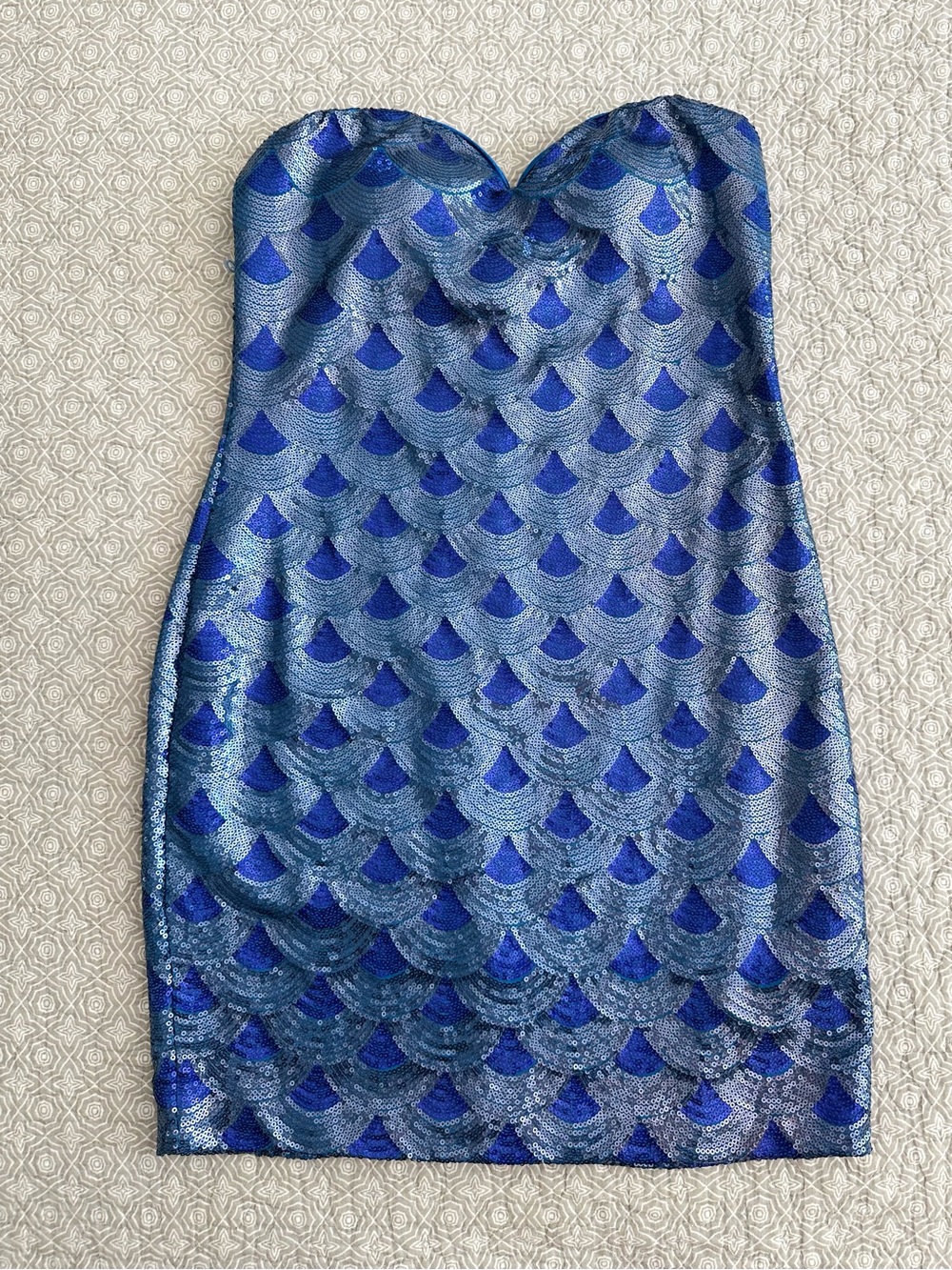 Lily Rose Strapless Blue Sequin Mermaid Scale Mini Dress Sweetheart Neckline M